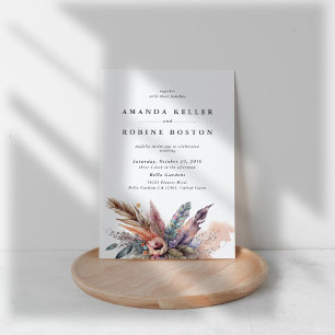 Invitation Boho Flower Leaf Simple mariage élégant