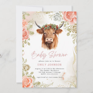 Invitation Boho Flowers Highland Cow Baby shower