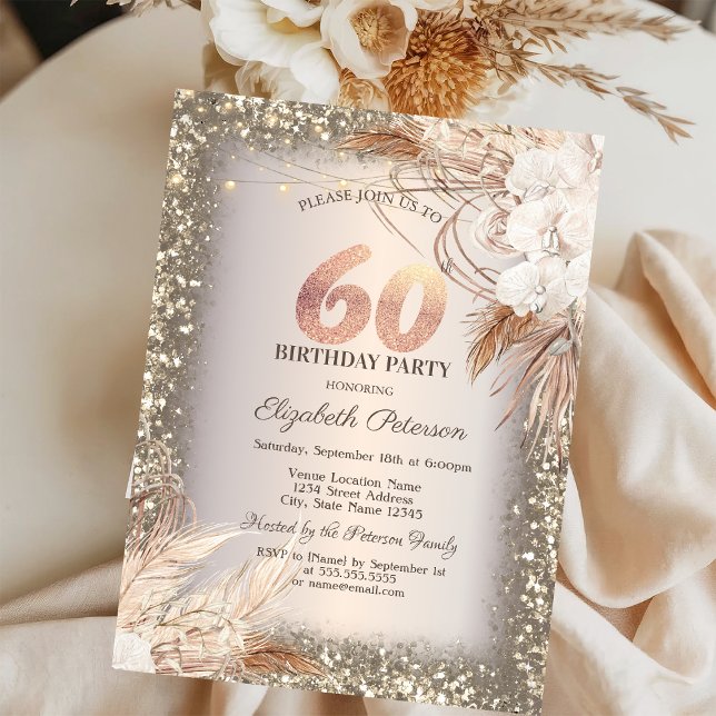 Invitation Boho Flowers, Lumières Parties scintillant Cadre 6 (Créateur téléchargé)