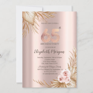 Invitation Boho Flowers Pampas Rose Gold 65e anniversaire