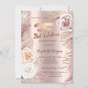 Invitation Boho Flowers Rose Gold 35th Birthday Party