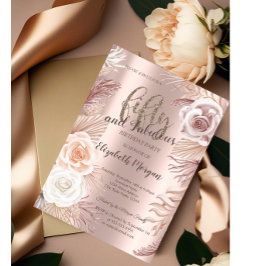 Invitation Boho Flowers Rose Gold 50th Birthday Party