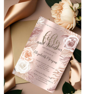 Invitation Boho Flowers Rose Gold 50th Birthday Party