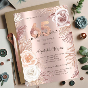 Invitation Boho Flowers Rose Gold 65e fête d'anniversaire