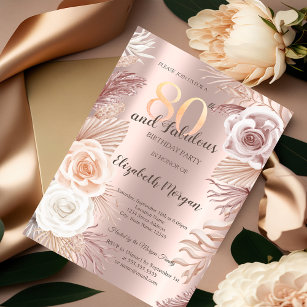 Invitation Boho Flowers Rose Gold 80e anniversaire
