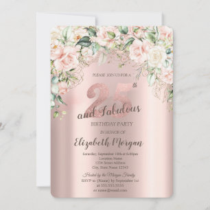 Invitation Boho Flowers Rose Rose Gold 25e anniversaire