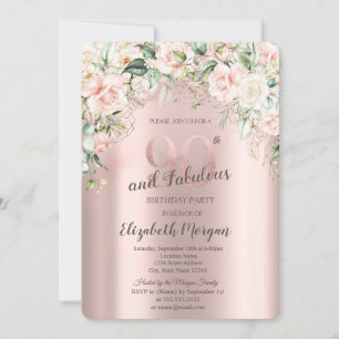Invitation Boho Flowers Rose Rose Gold 90e anniversaire