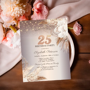 Invitation Boho Flowers, String Lights Parties scintillant 25