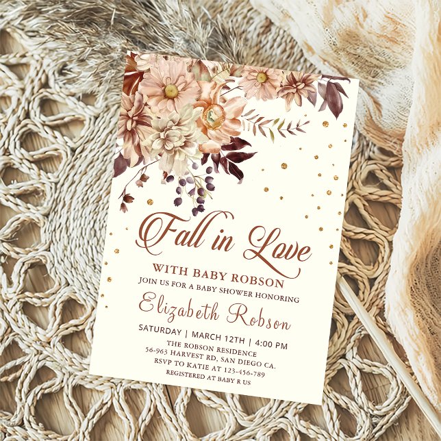 Invitation Boho Flowers tombent dans l'amour Baby shower Invi (Créateur téléchargé)