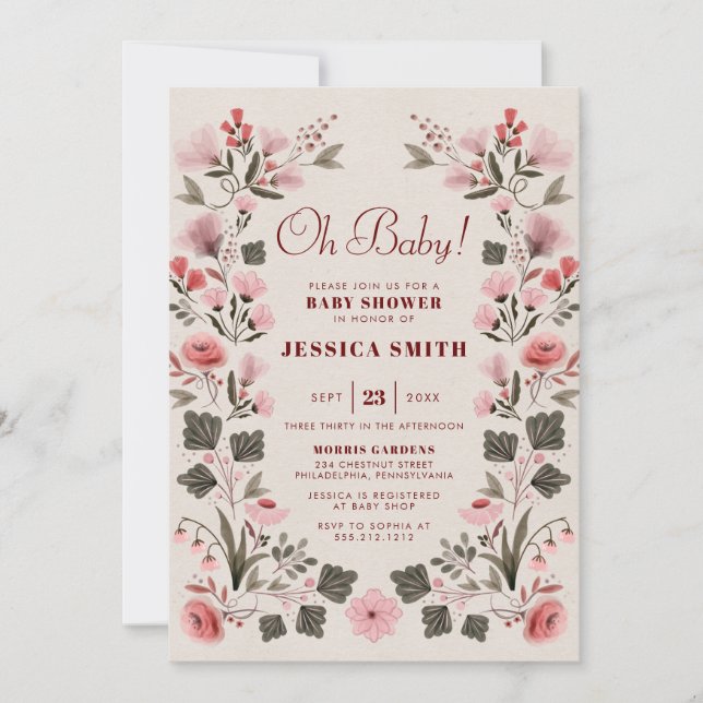 Invitation Boho Folk moderne Baby shower neutre genre Invita (Devant)