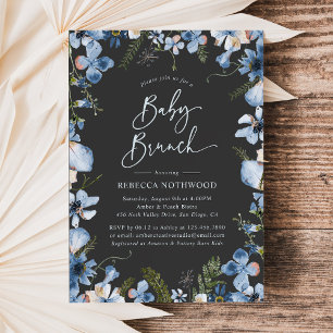 Invitation Boho foncé Dusty Blue Floral Baby shower Brunch
