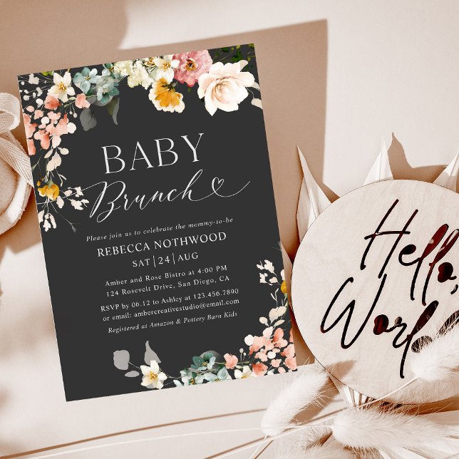 Invitation Boho foncé moderne Floral Bébé Brunch (Créateur téléchargé)