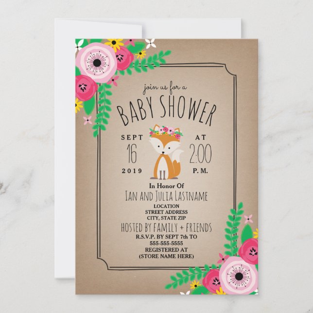 Invitation Boho Fox Cardstock Inpié Baby shower de bande (Devant)