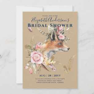 Invitation Boho FOX Fête des mariées Plumes de bois Floral