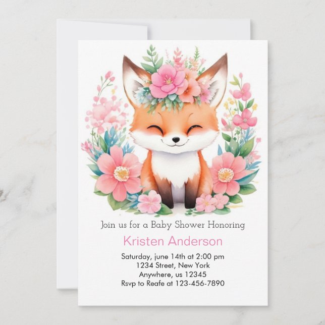 Invitation Boho Fox Forest Bliss Girl Baby shower (Devant)