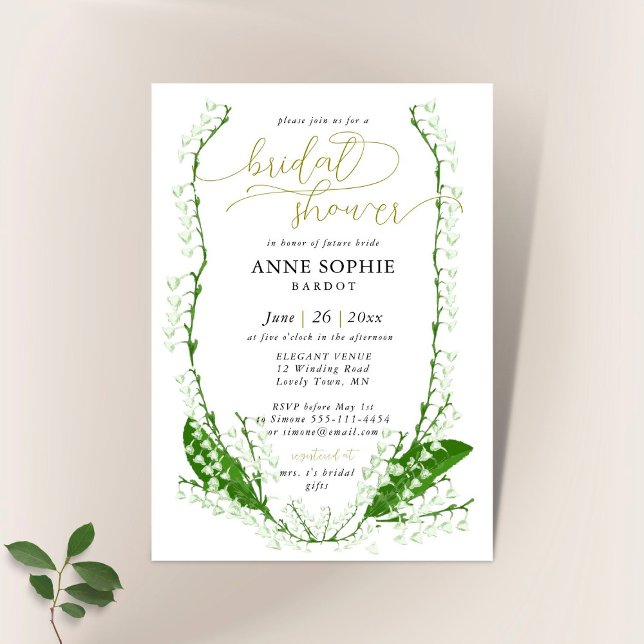 Invitation Boho Frame Elegant Lily Valley Gold Fête des marié (Créateur téléchargé)