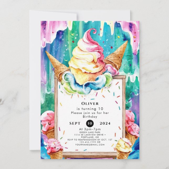 Invitation Boho Fun Magic Ice Cream Anniversaire (Devant)