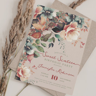 Invitation Boho Garden Floral Sweet 16 Anniversaire Champagne