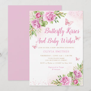 Invitation Boho Garden Papillon rose Baisers Baby shower fill
