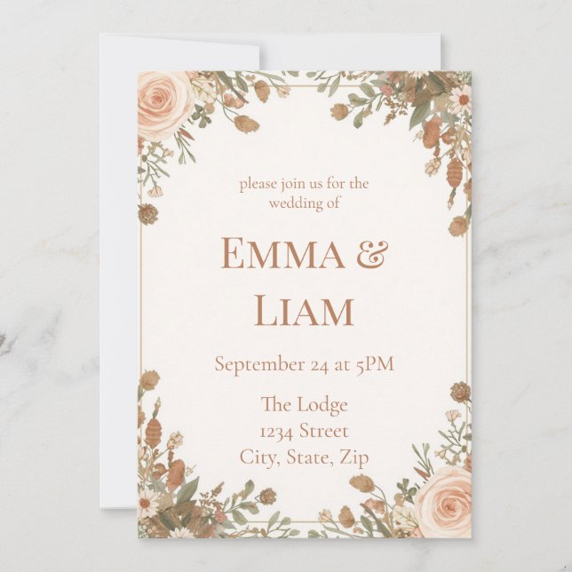 Invitation Boho Garden Watercolor Floral Blush Roses Pampas (Devant)