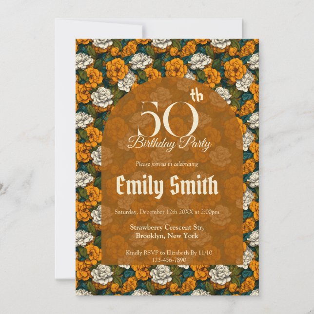 Invitation Boho Gardenias Charm Surprise Birthday Party (Devant)