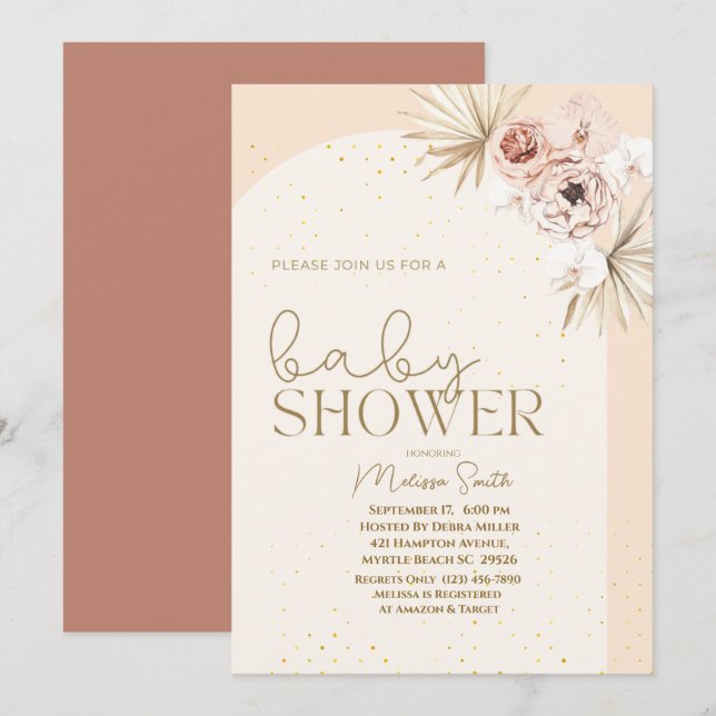 Invitation Boho Genre Neutre Baby shower (Devant / Derrière)