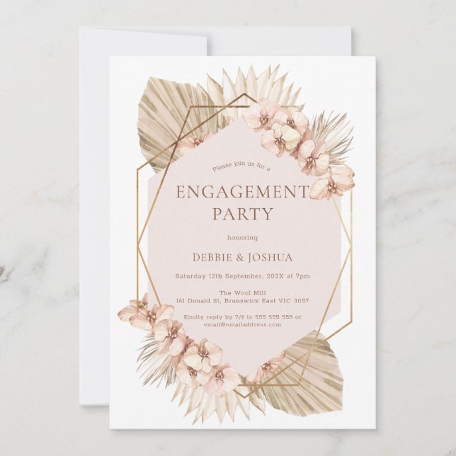 Invitation Boho Géométrique Blush Floral Palm Fiançailles (Devant)