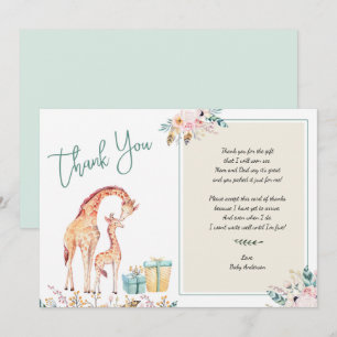Invitation Boho Giraffe Baby shower merci note poème