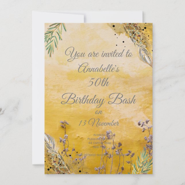 Invitation Boho Gold Elegant floral 50e (Devant)