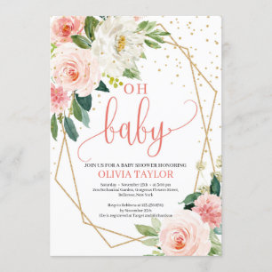 Invitation Boho Gold Géométrique BLush rose Floral Oh bébé