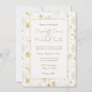 Invitation Boho Gold Space doodles Design blanc
