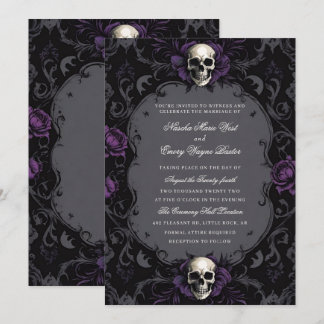 Invitation Boho gothique foncé violet Mariage crâne floral