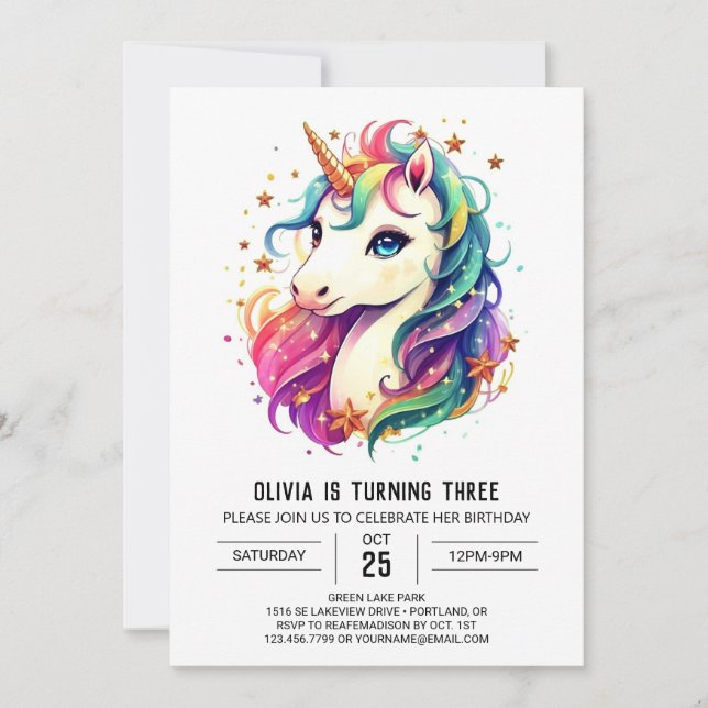 Invitation Boho Graceful Unicorn Anniversaire (Devant)