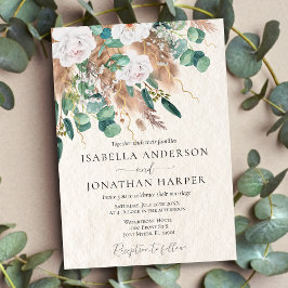 Invitation Boho Green et Beige Eucalyptus Pampas Mariage