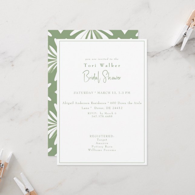 Invitation Boho Green et White Fête des mariées (Devant/Arrière en situation)