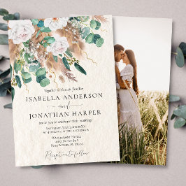 Invitation Boho Green Eucalyptus Beige Pampas Mariage photo
