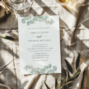 Invitation Boho Green Eucalyptus Mariage aquarelle