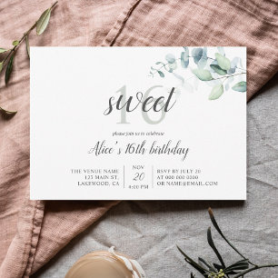 Invitation `Boho Green Eucalyptus Sweet 16