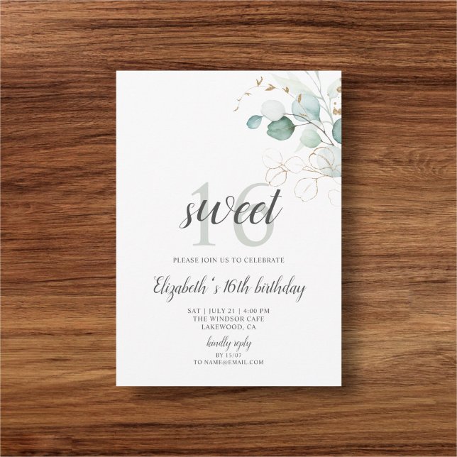 Invitation Boho Green Eucalyptus Sweet 16 (Créateur téléchargé)