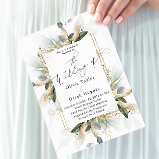 Invitation Boho Green & Gold Eucalyptus Mariage de cadre