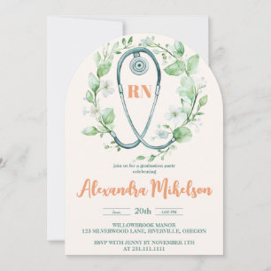 Invitation Boho Green Photo Aquarelle École de soins infirmie