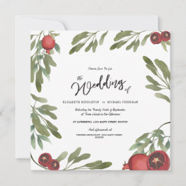 Invitation Boho Green Pomegranate Feuille Moderne Botanique