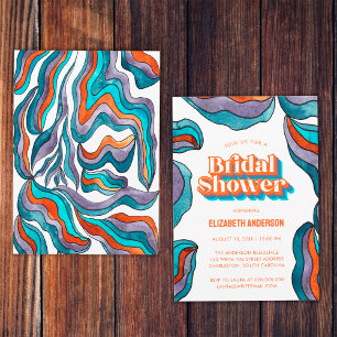 Invitation Boho Groovy Rétro Couleurs Vives Ondulées Fête de