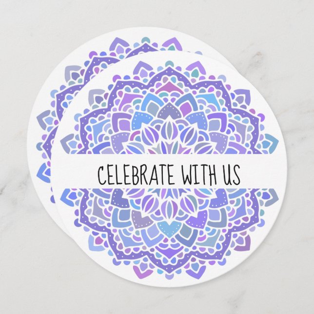 Invitation Boho Gypsy Purple Mandala (Devant / Derrière)