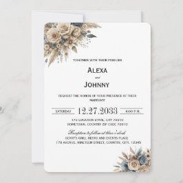 Invitation Boho Herbe des Pampas Bleu Floral Élégant