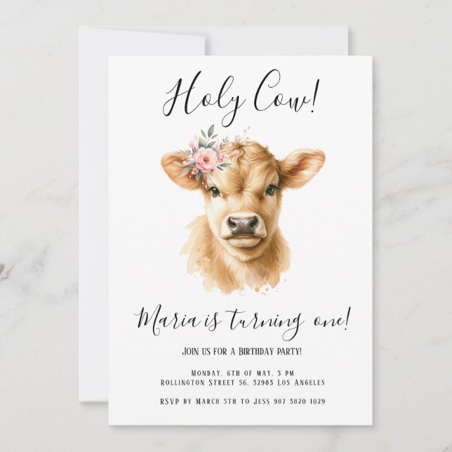 Invitation Boho Highland Cow Anniversaire de enfant Party (Devant)