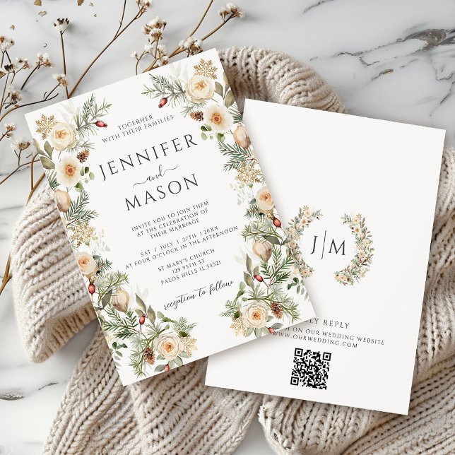 Invitation Boho hiver Noël or Floral Mariage de couronne (Créateur téléchargé)
