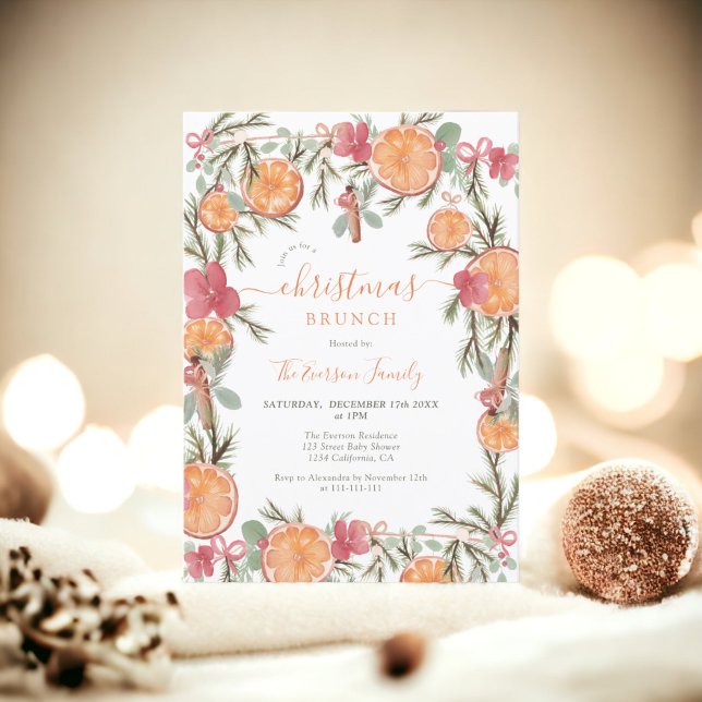 Invitation Boho Hiver Séché Agrumes Floral noël brunch (Boho Winter Dried Citrus Floral christmas brunch Invitation)
