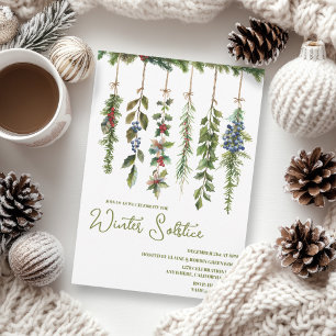 Invitation Boho Hiver Solstice Herbe Verdure Yule Garland