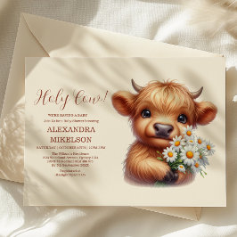 Invitation Boho Holy Cow Highland Cow Baby shower